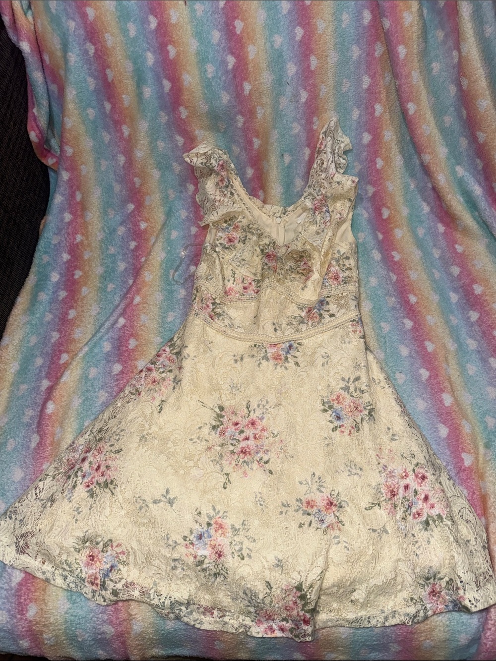Knitworks Cream Floral Lace Chemise with Pink and Blue Blooms